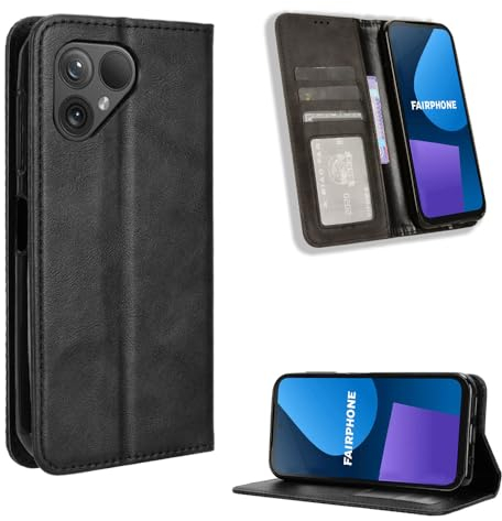 Fitudoos Handyhülle für Fairphone 5 Hülle Leder, Handyhülle für Fairphone 5 Hülle Leder Flip Case Brieftasche Etui - Schwarz