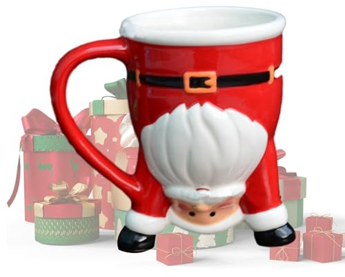 SHRIGM Tazas navideñas de Papá Noel, Tazas de café de cerámica de muñeco de Nieve para Beber Bebidas invertidas, Taza Festiva de Navidad de cerámica de Papá Noel para niños y Mujeres y Hombres