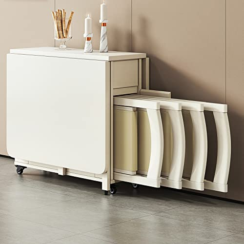 Juego de mesa de comedor extensible, mesa de comedor de hoja abatible con 4 sillas, mesa de cocina de madera maciza, mesa de comedor plegable compacta que ahorra espacio, para el hogar, comedor, coc
