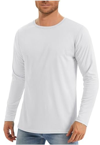 T-Shirts Anti-UV Homme Rashguard Manches Longues Pullover,Tee Shirt Homme Protection Solaire Léger Uni Tee Shirt Manche Longue,T Shirt Homme pour Baignade Surf Pêche Natation Plongée Plage