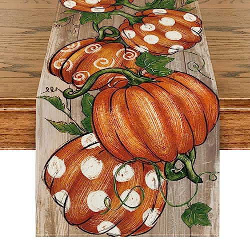 Artoid Mode Planken DREI Kürbisse Blätter Herbst Tischläufer, Saisonnal Küche Tisch Dekoration Drinnen Urlaub Party Dekor 40x240 cm