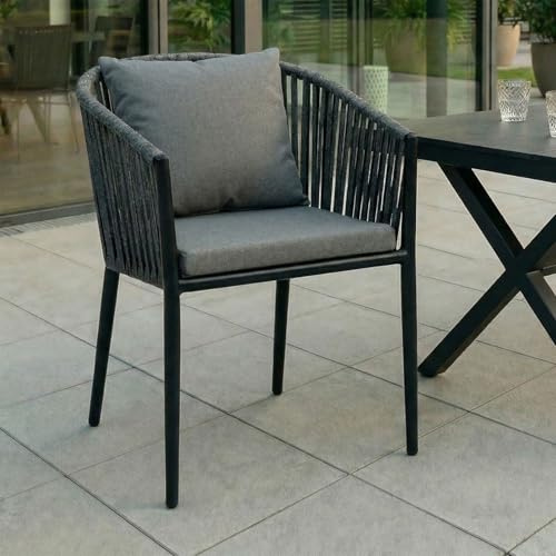 IDIMEX Gartenstuhl ISOLA 6er Set, schwarz/anthrazit, Outdoor-Stuhl mit pulverbeschichtetem Aluminiumgestell, Rope Bespannung. Wasserabweisende, strapazierfähige Polster.