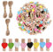 100 Pcs Mini Wooden Heart Pegs, 35mm Wooden Photo Display Clips, Small Wooden Craft Pegs with Heart, Arts Crafts Mini Clips with 30 Meters Jute Twine for DIY Decorations, Cards (Colorful)