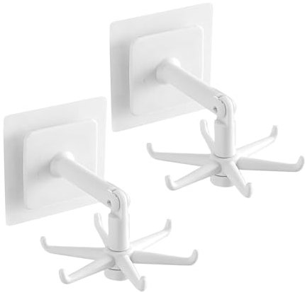 Faltbare Wandhaken Klapphaken 360° drehbar - 2x Bad Duschhaken - Utensilienhalter mit 6 Krallen Küchenhaken zur Wandmontage Utensilienhalter