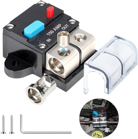 HOISGEAR 150A Disjoncteur réinitialisable 12V / 48V DC Disjoncteur Étanche Avec Réinitialisation Manuelle Disjoncteur Audio Stéréo De Voiture Fusible Bouton pour voiture Automobile Marine RV