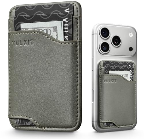 VULKIT Phone Card Holder Leather Dual Pocket Phone Wallet Stick-on RFID Blocking Slim Card Sleeves Adhesive for Back of Phone & Cases Compatible with Most of Cell Phone