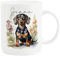 Purely Home Personalised Dachshund Flowers Mug - Dog Lover Sausage Dog Owner Custom Gift/Present - Tea Coffee Bone China Cup