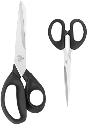 Tijeras de tela, costura con acero inoxidable, tijeras de sastre para cortar telas y cuero, juego de 2, color negro
