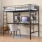 YEHTOKHOME Letto singolo moderno in metallo 90 x 190 cm con scrivania e mensole, letto soppalco multifunzionale con scala e Guardaroba (senza materasso) (Nero-E)