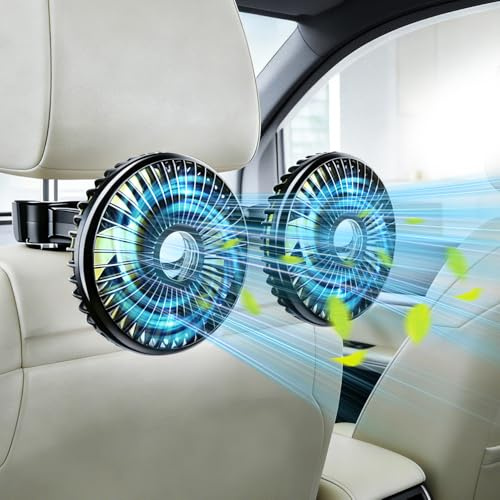 DAJASD Ventilatore Auto Doppia Testa Ventilatore 360° Ruotabile, Ventilatore Per Auto a Batteria,3 Velocità Portatile Ventilatore Da Auto, Ventilatore Auto Usb Per Sedile Posteriore,camion,SUV,camper