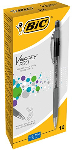 BIC 8206433 Druckbleistift Velocity PRO, 0,5 mm, HB, inklusive 3 Minen, Schachtel à 12 Stück, Griffzone grau