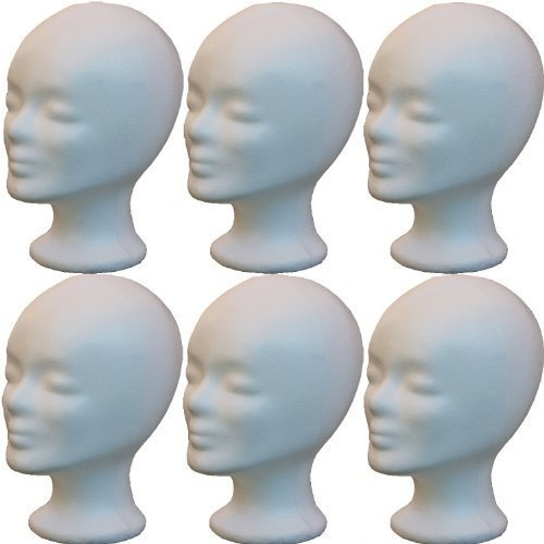 Bischoff Versandhandel DBLV Styroporkopf Set - 6x Perückenkopf als Halterung für Mützen, Hüte & Perücken - Perückenhalter - Hut-Ständer - Puppenkopf aus Styropor - 6er-Set