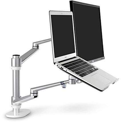 ThingyClub® Adjustable Aluminium Universal Laptop & Monitor Desk Mount Monitor Arm Stand Bracket with Tilt and Swivel (Tilt ±45°|Swivel 180°|Rotate 360°) (Laptop & Monitor, Silver)