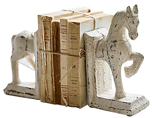 Loberon Buchstütze 2er Set Horses, Handarbeit, Pferde-Design mit nostalgischer Note, Shabby-Chic, Buchhalterung, Dekoration, Dekofigur, Terrakotta, Creme