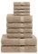 Superior Solides Handtuch-Set, ägyptische Baumwolle, Waschlappen 33 x 33 cm, Handtücher 50,8 x 76,2 cm, Badetücher 76,2 x 139,7 cm, 800 GSM, Latte, 10-teilig