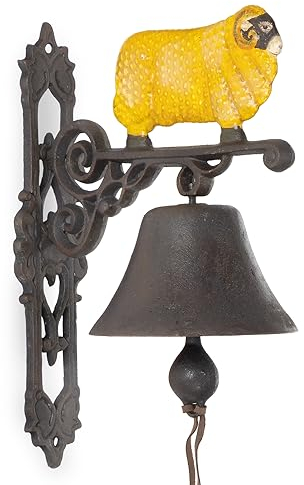 Moritz Gußeisen Wandglocke gelber Bock Schaf Ziege Glocke Türglocke 32 cm Höhe Hausglocke antik Stil braun Klingel Verziert