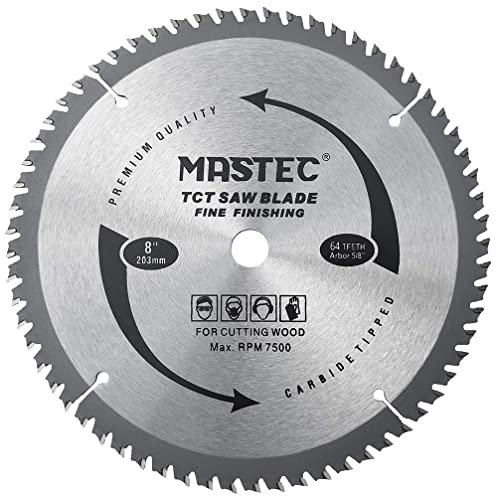 MASTEC 8 Inch 64 Tooth Circular Saw Blade Anti Kickback Tooth for Wood Cutting with 5/8-Inch Arbor