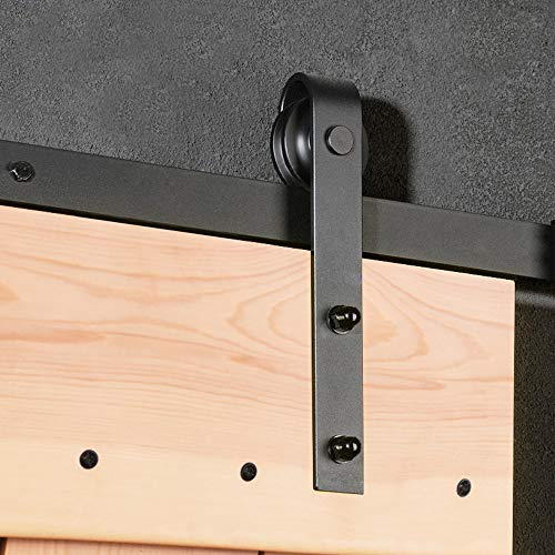 Kit de puerta corrediza de granero de 7.5FT / 228cm, Kit de riel negro para puerta de granero resistente, puerta de madera individual, percha en forma de J