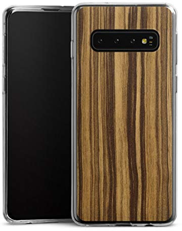 DeinDesign Slim Case extra dünn kompatibel mit Samsung Galaxy S10 Silikon Handyhülle transparent Hülle Holz Holzoptik Black & Bold
