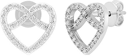 Dazzlingrock Collection Damen-Ohrstecker 0,16 Karat (ctw) rund weißer Diamant Brezel Herz erhältlich in 10 K/14 K/18 Karat Gold & 925 Sterlingsilber, Diamant Sterling Silber, Diamant