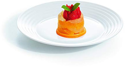 Harena Lined Opal Glass Dinner Set Dinnerware Tableware Plates Microwave Safe Dishwasher Safe Dining Modern (White, 6 Dessert Plates)