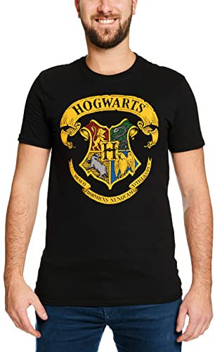 Elbenwald Harry Potter T-Shirt Hogwarts Wappen Frontprint Damen Herren Baumwolle schwarz - M