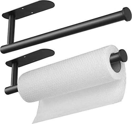 Deymogs 2-Pack Küchenrollenhalter Schwarz, Küchenrollenhalter Ohne Bohren, Küchenrollenhalter Wand Edelstahl für Speisekammer, Waschbecken, Badezimmer, Oval 33,4cm