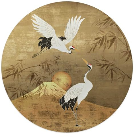 REINDERS Glasbild, Kraniche Japan, Wohnzimmer, Poster, Wanddeko, Glasbilder, Glas, Gold, Ø 50cm