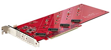 StarTech.com Quad M.2 PCIe Adapter Card, PCIe x16 to Quad NVMe or AHCI M.2 SSDs, PCI Express 4.0, 7.8GBps/Drive, Bifurcation Required, Windows/Linux Compatible (QUAD-M2-PCIE-CARD-B)