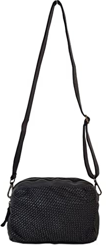 zarolo Leder Umhängetasche klein, Schultertasche klein, geflochtene Crossbody Tasche, Umhängetasche geflochten in USED Look Z2140 Italienische Handarbeit