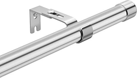 Harrms Curtain Poles for Eyelet Curtains, Silver Curtain rod 76-157cm with with Silver Cap Finials and Adjustable Brackets, Voile Blackout Curtain Poles Metal Extendable for Living Room, Bedroom