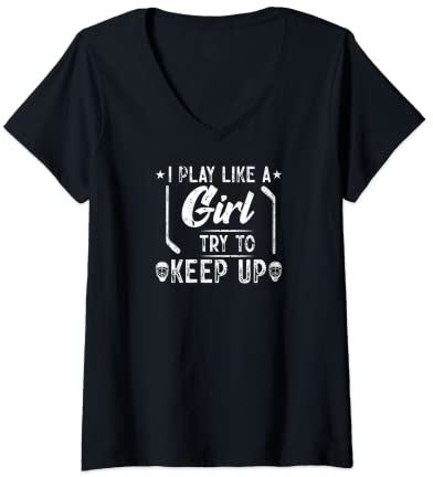 Damen Eishockey Mädchen T-Shirt mit V-Ausschnitt