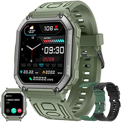 Reloj Inteligente Hombre con Recibir y Contestar Llamadas, 1,8 Smartwatch Deportivo con SpO2,Pulsómetro, Impermeable Monitor de Sueño y Caloría para Xiaomi Samsung Huawei Android iOS (Verde)