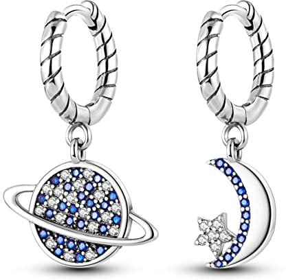 NARMO 925 Sterling Silber Dangle Drop Ohrringe für Frauen - Erde, Star & Moon Design mit Cubic Zirkonia - Hypoallergene Hoop Ohrringe
