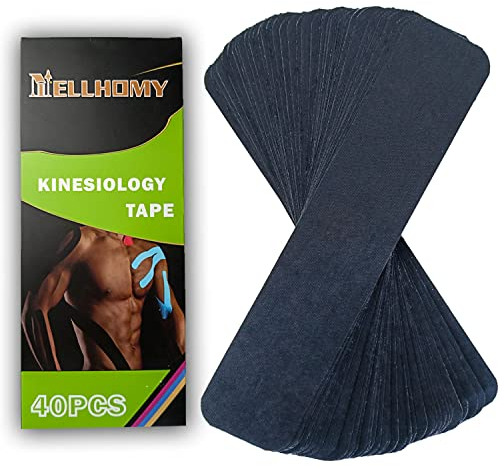 Kinesiotapes<40PCS>Kinesiotapes Streifen Precut,Elastisches Athletic Band für Joints Support&Muskel Schmerzlinderung<5cm, 25cm>Baumwolle wasserdichtes Sport Band(Schwarz)