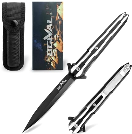 Ogival Klappmesser, Einhandmesser mit Nylonscheide und Taschenclip, Taschenmesser mit Edelstahlgriff, für Camping, Wandern, Silber