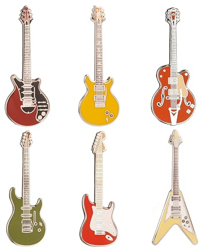 Pin’s Guitare Geepins | Magnifique Broche Miniature Pack de 6 Série III | À Porter sur un Sac à Dos, une Chemise, une Veste, un Revers, ou un Chapeau | Présenté dans Très Joli Étui à Guitare