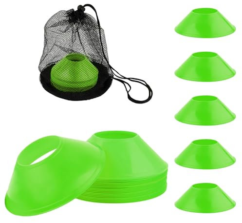 XIHIRCD 25pcs Soccer Cones for Sports Training, Mini Football Cones with Mesh Bag, Flexible Agility Practice Cones Drills Training Plastic Cones for Basketball Running Sports Games Kids Skating(Green)