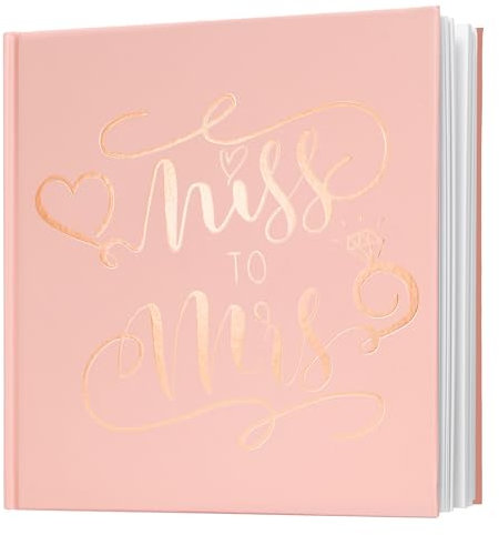 Calculs Gästebuch für Brautpartys, Miss to Mrs, Bilderbuch mit Polaroid-Seiten für Sofort-Film, rotgoldener Junggesellinnenabschied, 21,6 cm, quadratischer rosa Einband mit Roségoldfolienprägung