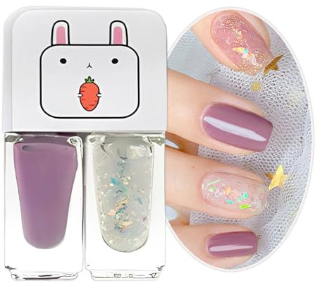 Purple Glitter Nail Polish Set, 2 in 1 Quick Dry Shimmering Light Pink Nail Polish Set, No Need Cure Nail Colourful Varnish, Long Lasting Chip-Resistant Gift DIY Nail Art at Home