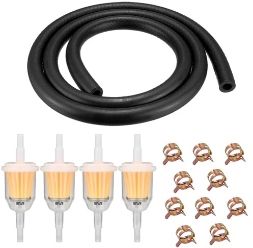 Kit de Tuyau de Ligne de Carburant - 15 Pièces avec Durite Essence 6mm 1 Mètre, 4 Filtres et 10 Colliers Serrage pour Moto, Voiture, Moteurs