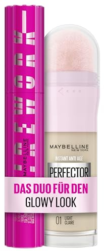 Bundle of Maybelline New York Lash Sensational Firework Mascara, Very Black, 10 ml + 4-in-1 Make Up mit Concealer, BB Cream, Highlighter und Primer, Instant Perfector Glow, Nr. 01 Light, 20 ml