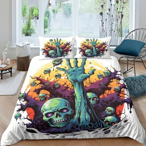 MEFESE Zombie Bedding Comforter Cover Set 3 Piece Soft Brushed Microfiber Printed Duvet Set Reversible Horror Zombie Quilt Cover with Pillowcase Easy Care Duvet Cover King（220x240cm）