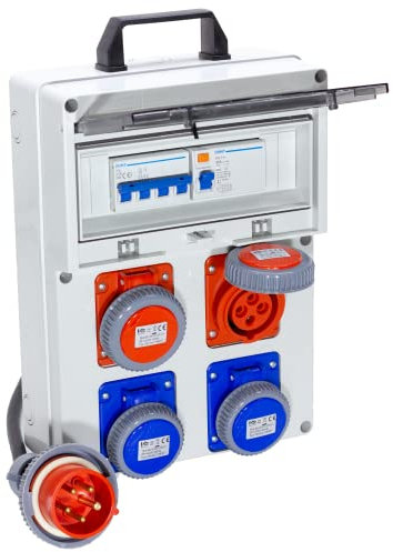 ELETTROWATT - Quadro Elettrico di Distribuzione Industriale da Cantiere ASC Portatile IP67-2 Prese 16A Monofase e 2 Prese 16A 380V 4poli - Magnetotermico da 16A - Spina trifase 5 Poli - Made in Italy