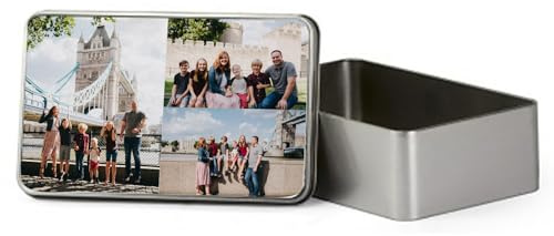 Getagift Personalised with Your Photos/Multi Photo Printed Collage, Memorable Gift Ideas for Family, Friends, Birthday, Rectangular shaped portable metal tin storage box. (3 Photo)