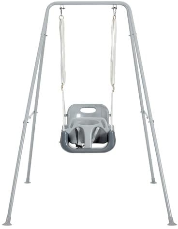 FUNLIO Columpio da Jardin Exterior para Bebe con 4 Sacos de Arena, Columpio de Interior en Casa para Infantil con Soporte Metálico Plegable, Fácil de Montar y Guardar - Gris