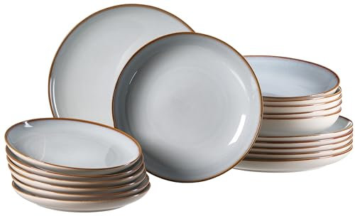 Ritzenhoff & Breker Portofino Teller-Set 18-teilig, Kombiservice mit Farbverläufen, Je 6x Speise- / Suppen- und Dessertteller, Skandinavisches Design mit Reaktivglasur, Steinzeug, Blaugrau