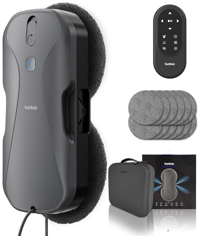 tuntun W12pro Robot Limpiacristales,5300 Pa,Pulverización Bilateral 4 Direcciones,Diseño Compacto,Navegación Inteligente,Adaptado a Superficies Lisas,con Caja de Almacenamiento