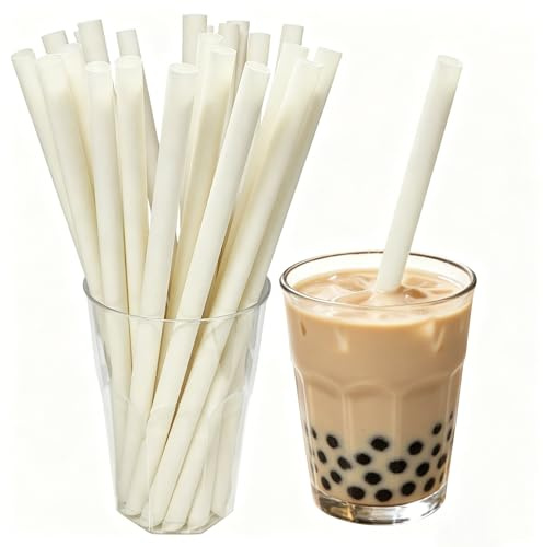 Biodegradable Jumbo Smoothie Straws, 180 PCS, 10mm Extra Wide Bamboo Boba Straws - 100% Compostable, Eco-Friendly Large Wide-Mouthed Straw - 23cm Long Disposable Drinking Straw