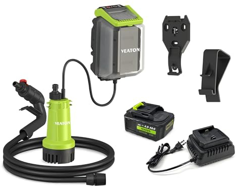VEATON 18V Cordless Submersible Water Pump Kit, 1x4.0Ah Battery and Charger Included, 2000L/H 2 Bar Portable Water Transfer Pump for Rain Barrel Water Butt Garden Pond Tank Boat